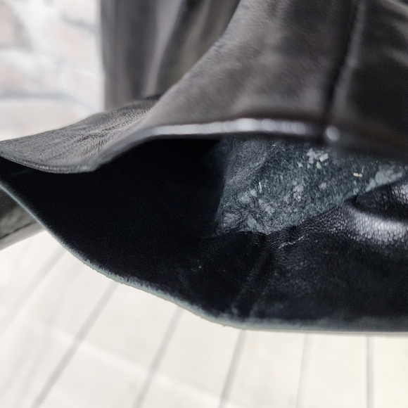 Vintage High Waist Black Leather Pant Pleated Front Taper Leg Lined Waist 28.5" - Picture 14 of 16